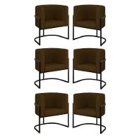 Kit 06 Poltronas Lua Sala Decorativa Base Ferro Black Corino Marrom - 1