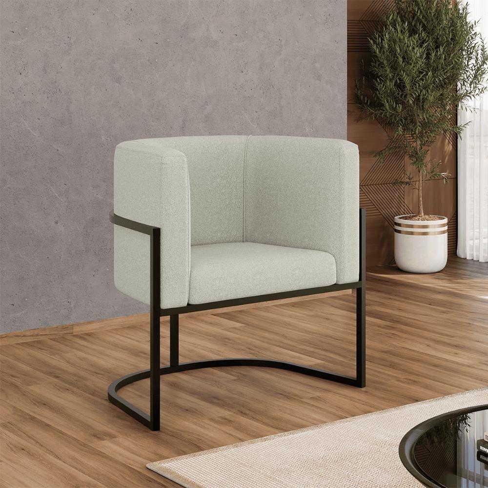 Kit 06 Poltronas Lua Sala Decorativa Base Ferro Black Bouclê Bege - 7