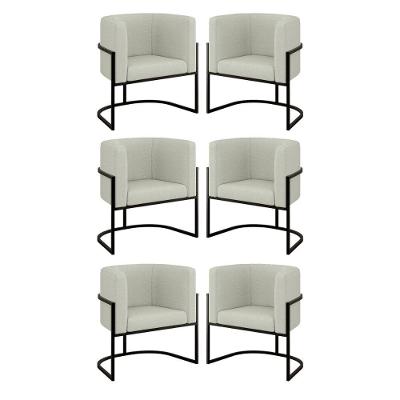 Kit 06 Poltronas Lua Sala Decorativa Base Ferro Black Bouclê Bege