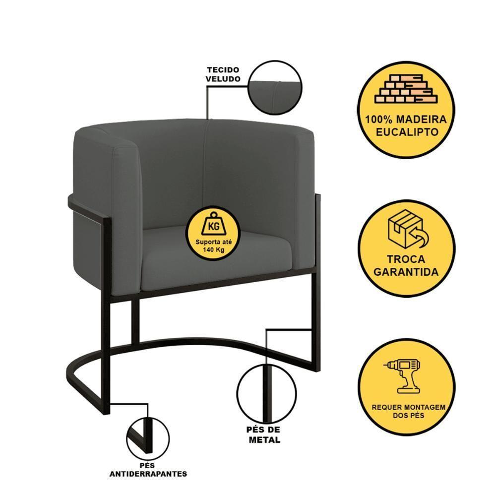 Kit 06 Poltronas Lua Sala Decorativa Base Ferro Black Veludo Cinza - 5