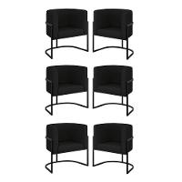 Kit 06 Poltronas Lua Sala Decorativa Base Ferro Black Corino Preto - 1