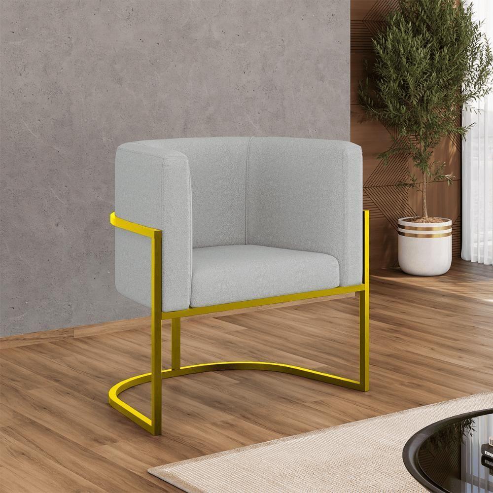 Kit 06 Poltronas Lua Sala Decorativa Base Ferro Gold Bouclê Cinza - 7