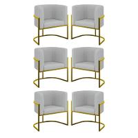 Kit 06 Poltronas Lua Sala Decorativa Base Ferro Gold Bouclê Cinza - 1