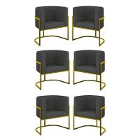 Kit 06 Poltronas Lua Sala Decorativa Base Ferro Gold Corino Cinza - 1
