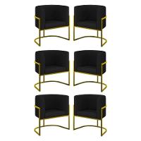 Kit 06 Poltronas Lua Sala Decorativa Base Ferro Gold Corino Preto - 1