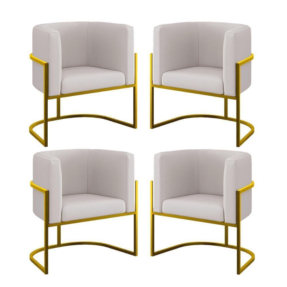 Kit 06 Poltronas Lua Sala Decorativa Base Ferro Gold Veludo Bege - 1