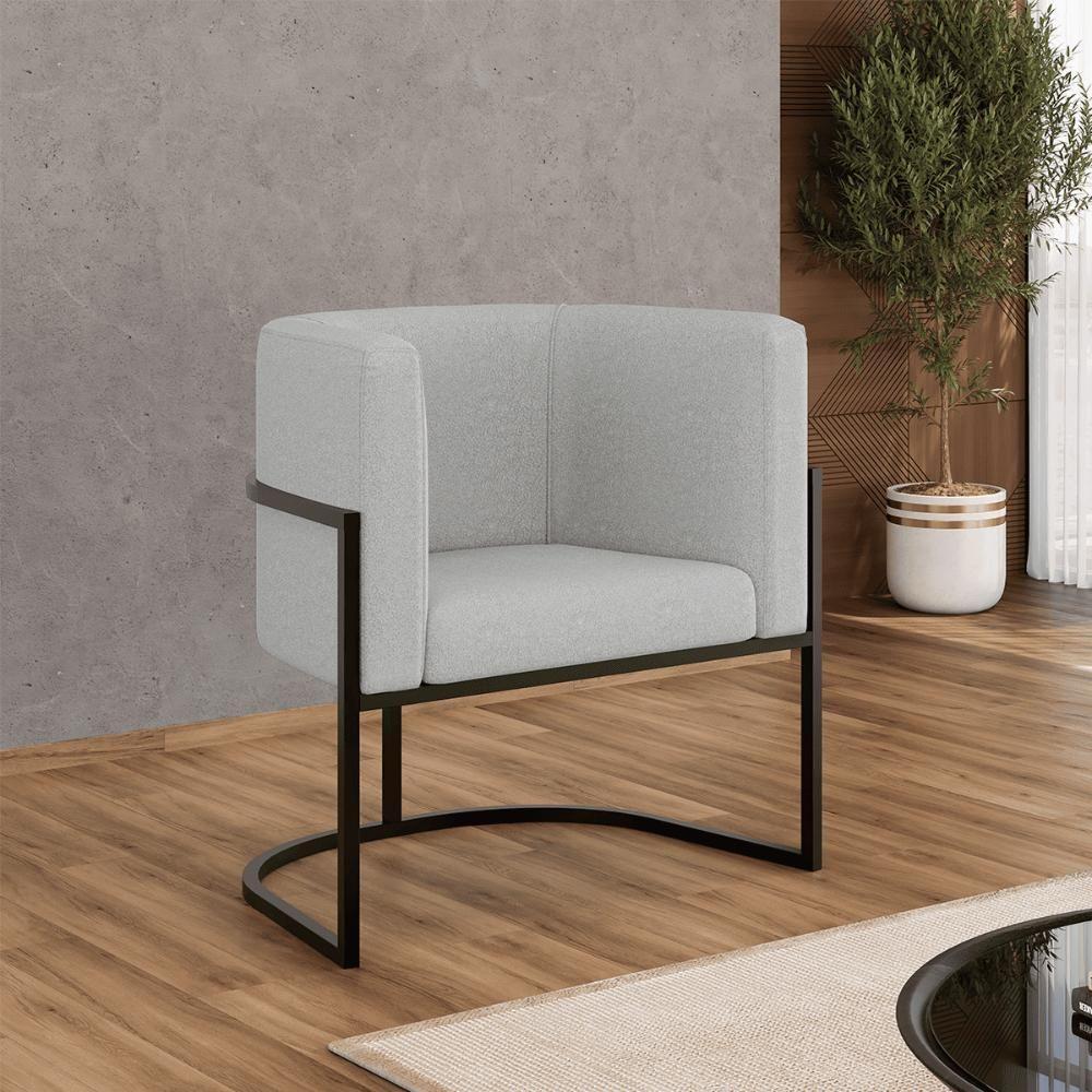 Poltrona Bouclê Decorativa Lua Recepção Base De Ferro Black Cinza - 1