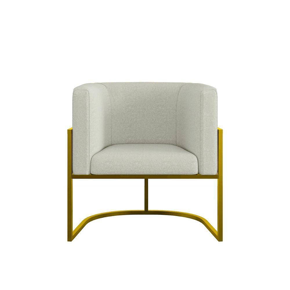 Poltrona Bouclê Decorativa Lua Recepção Base De Ferro Gold Bege - 4