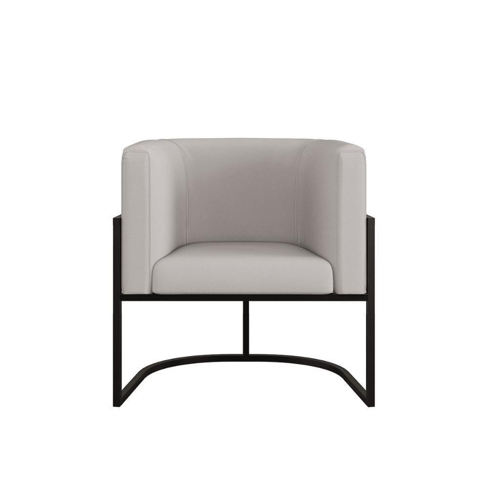 Poltrona Corino Decorativa Lua Recepção Base Ferro Black Bege - 4