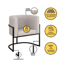 Poltrona Corino Decorativa Lua Recepção Base Ferro Black Bege - 6