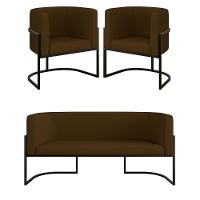 Kit 2 Poltronas + Sofá 2 Lugares Base De Metal Gold Corino Marrom - 1