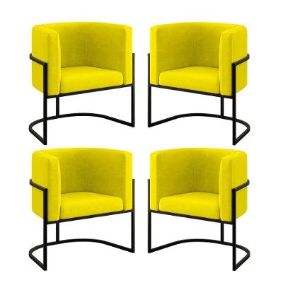 Kit 04 Poltronas Lua Sala Decorativa Base De Ferro Black Amarelo