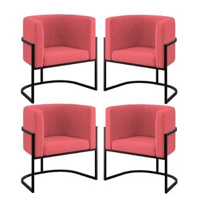 Kit 04 Poltronas Lua Sala Decorativa Base De Ferro Black Rosa
