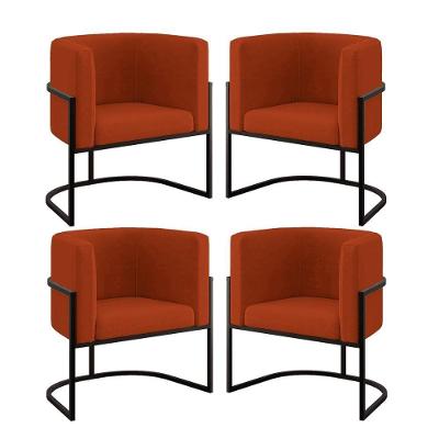 Kit 04 Poltronas Lua Sala Decorativa Base De Ferro Black Terracota