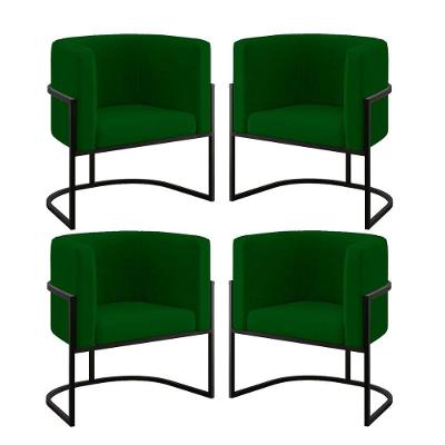 Kit 04 Poltronas Lua Sala Decorativa Base De Ferro Black Verde