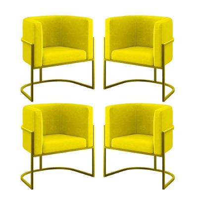 Kit 04 Poltronas Lua Sala Decorativa Base De Ferro Gold Amarelo