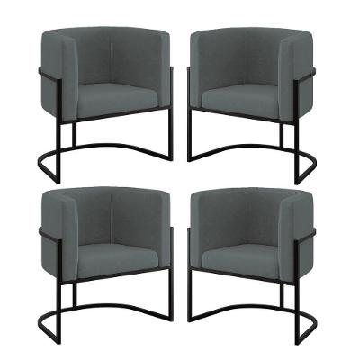 Kit 4 Poltronas Lua Sala Decorativa Suede Cinza Balaqui Decor