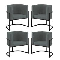 Kit 04 Poltronas Lua Sala Decorativa Base De Ferro Black Cinza - 1