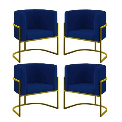 Kit 4 Poltronas Lua Sala Decorativa Base de Ferro Azul Marinho Suede Balaqui Decor