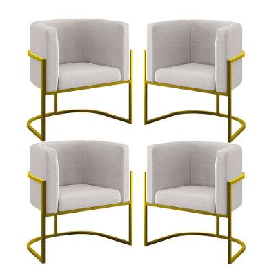 Kit 04 Poltronas Lua Sala Decorativa Base De Ferro Gold Bege