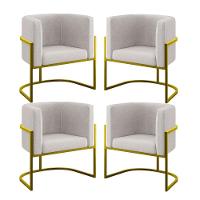 Kit 04 Poltronas Lua Sala Decorativa Base De Ferro Gold Bege - 1