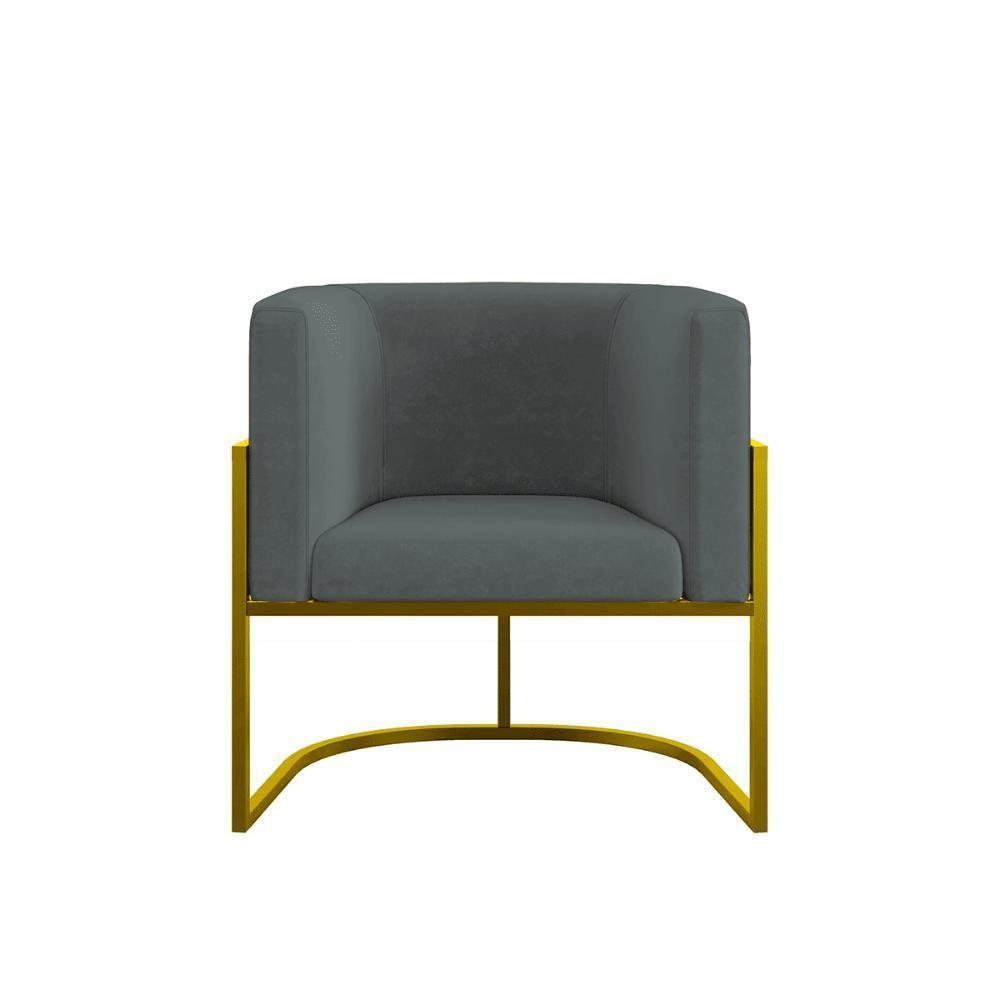 Kit 04 Poltronas Lua Sala Decorativa Base De Ferro Gold Cinza - 2