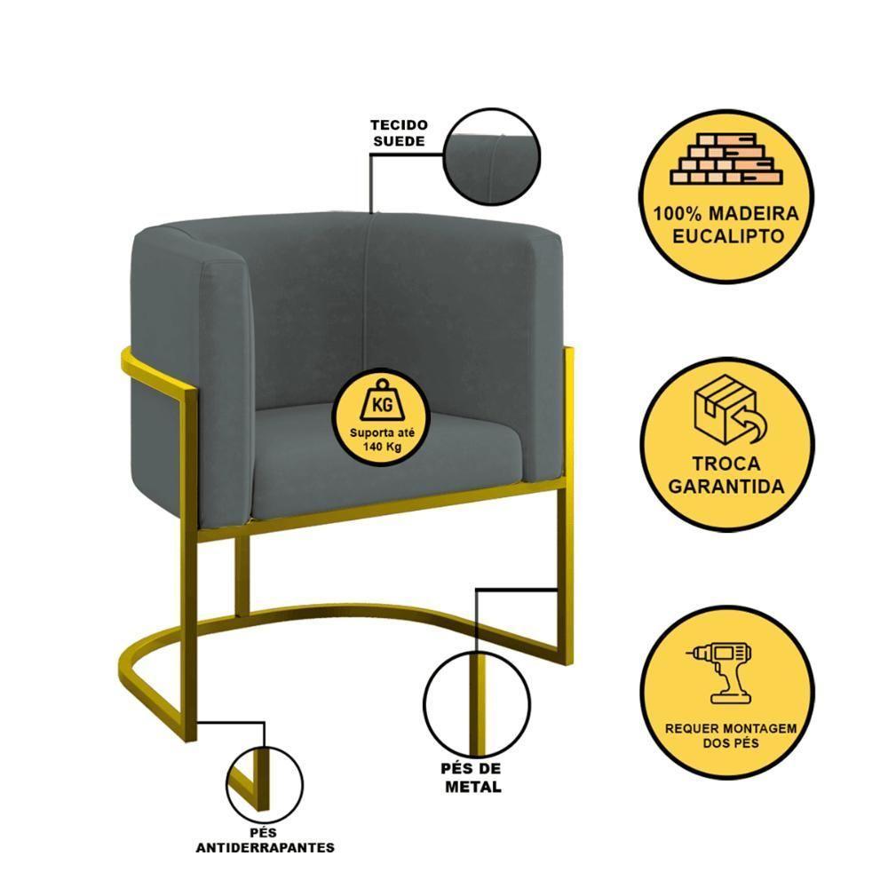 Kit 04 Poltronas Lua Sala Decorativa Base De Ferro Gold Cinza - 7