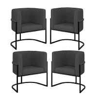 Kit 04 Poltronas Lua Sala Decorativa Base Ferro Black Corino Cinza - 1