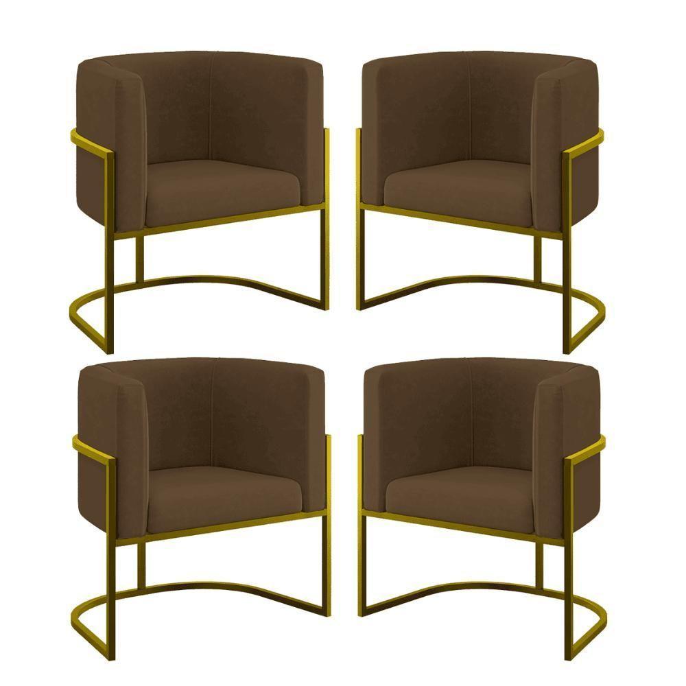 Kit 04 Poltronas Lua Sala Decorativa Base De Ferro Gold Marrom - 1