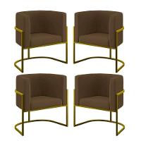 Kit 04 Poltronas Lua Sala Decorativa Base De Ferro Gold Marrom - 1