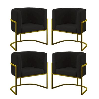 Kit 4 Poltronas Lua Sala Decorativa Base de Ferro Suede Preto Balaqui Decor