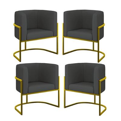 Kit 4 Poltronas Lua Sala Decorativa Corino Cinza Balaqui Decor