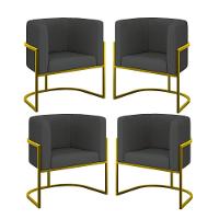 Kit 04 Poltronas Lua Sala Decorativa Base Ferro Gold Corino Cinza - 1