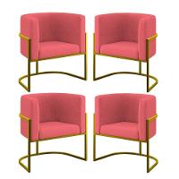 Kit 04 Poltronas Lua Sala Decorativa Base De Ferro Gold Rosa - 1