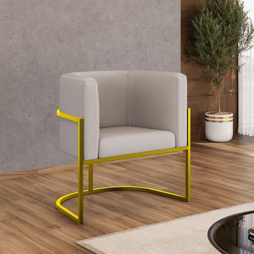 Kit 04 Poltronas Lua Sala Decorativa Base Ferro Gold Corino Bege - 6