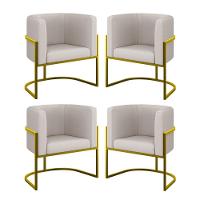 Kit 04 Poltronas Lua Sala Decorativa Base Ferro Gold Corino Bege - 1
