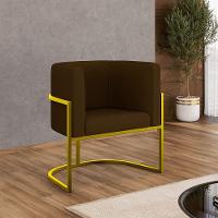 Kit 04 Poltronas Lua Sala Decorativa Base Ferro Gold Corino Marrom - 7