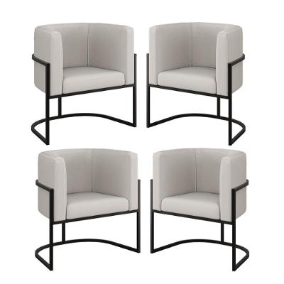 Kit 4 Poltronas Lua Sala Decorativa Corino Bege Balaqui Decor