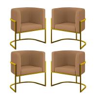 Kit 04 Poltronas Lua Sala Decorativa Base Ferro Gold Veludo Capuccino - 1