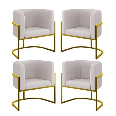 Kit 4 Poltronas Lua Sala Decorativa Veludo Bege Balaqui Decor