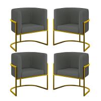 Kit 04 Poltronas Lua Sala Decorativa Base Ferro Gold Veludo Cinza - 1