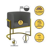 Kit 04 Poltronas Lua Sala Decorativa Base Ferro Gold Veludo Cinza - 5