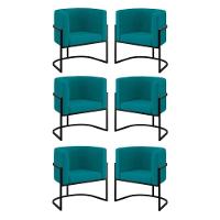 Kit 06 Poltronas Lua Sala Decorativa Base De Ferro Black Azul Turquesa - 1