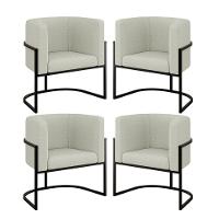 Kit 04 Poltronas Lua Sala Decorativa Base Ferro Preto Bouclê Bege - 1