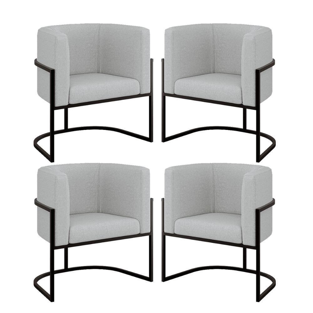 Kit 04 Poltronas Lua Sala Decorativa Base Ferro Preto Bouclê Cinza - 1