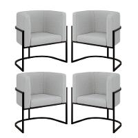 Kit 04 Poltronas Lua Sala Decorativa Base Ferro Preto Bouclê Cinza - 1