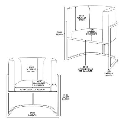 Kit 06 Poltronas Lua Sala Decorativa Base De Ferro Black Bege