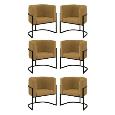 Kit 06 Poltronas Lua Sala Decorativa Base De Ferro Black Capuccino