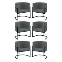 Kit 06 Poltronas Lua Sala Decorativa Base De Ferro Black Cinza - 1