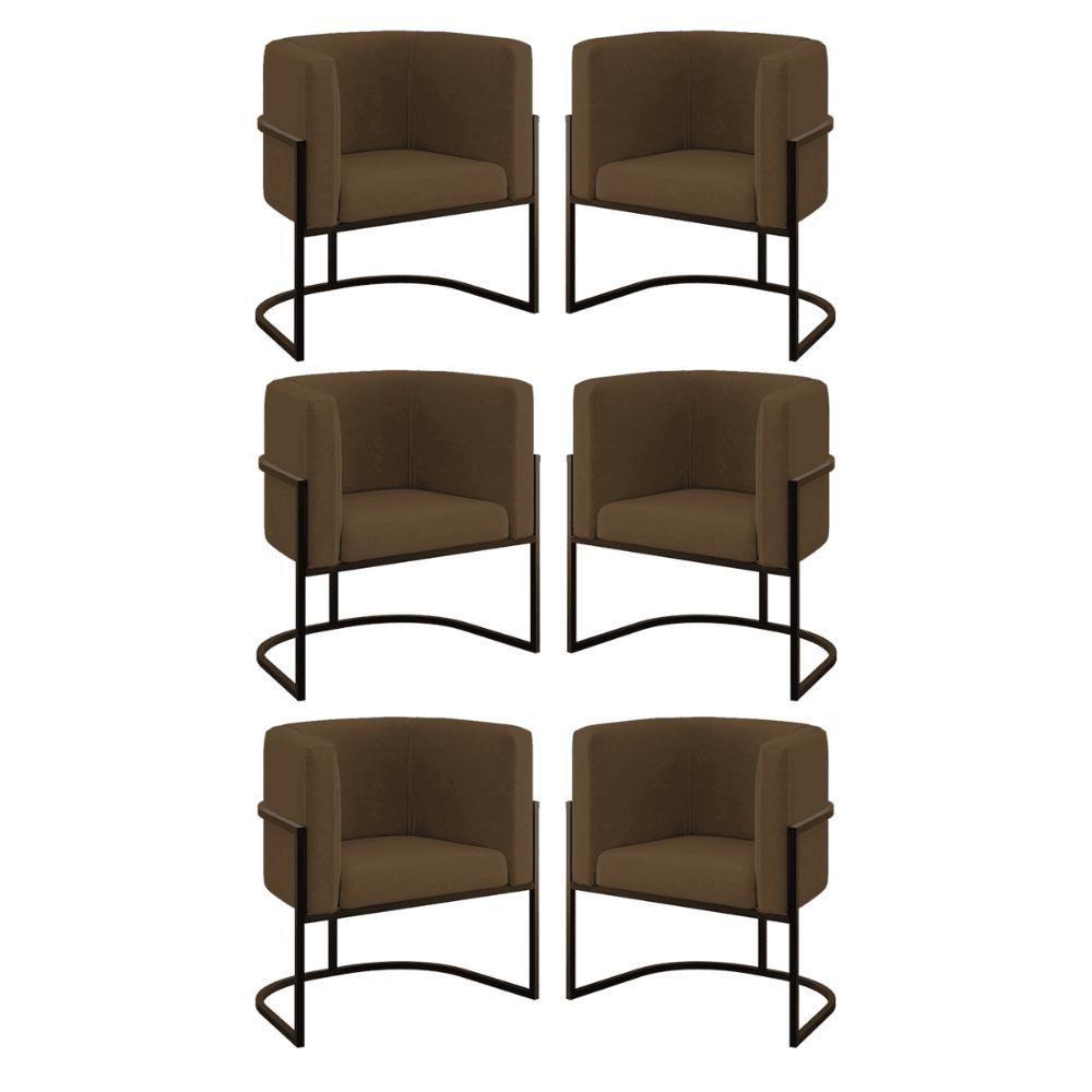 Kit 06 Poltronas Lua Sala Decorativa Base De Ferro Black Marrom - 1